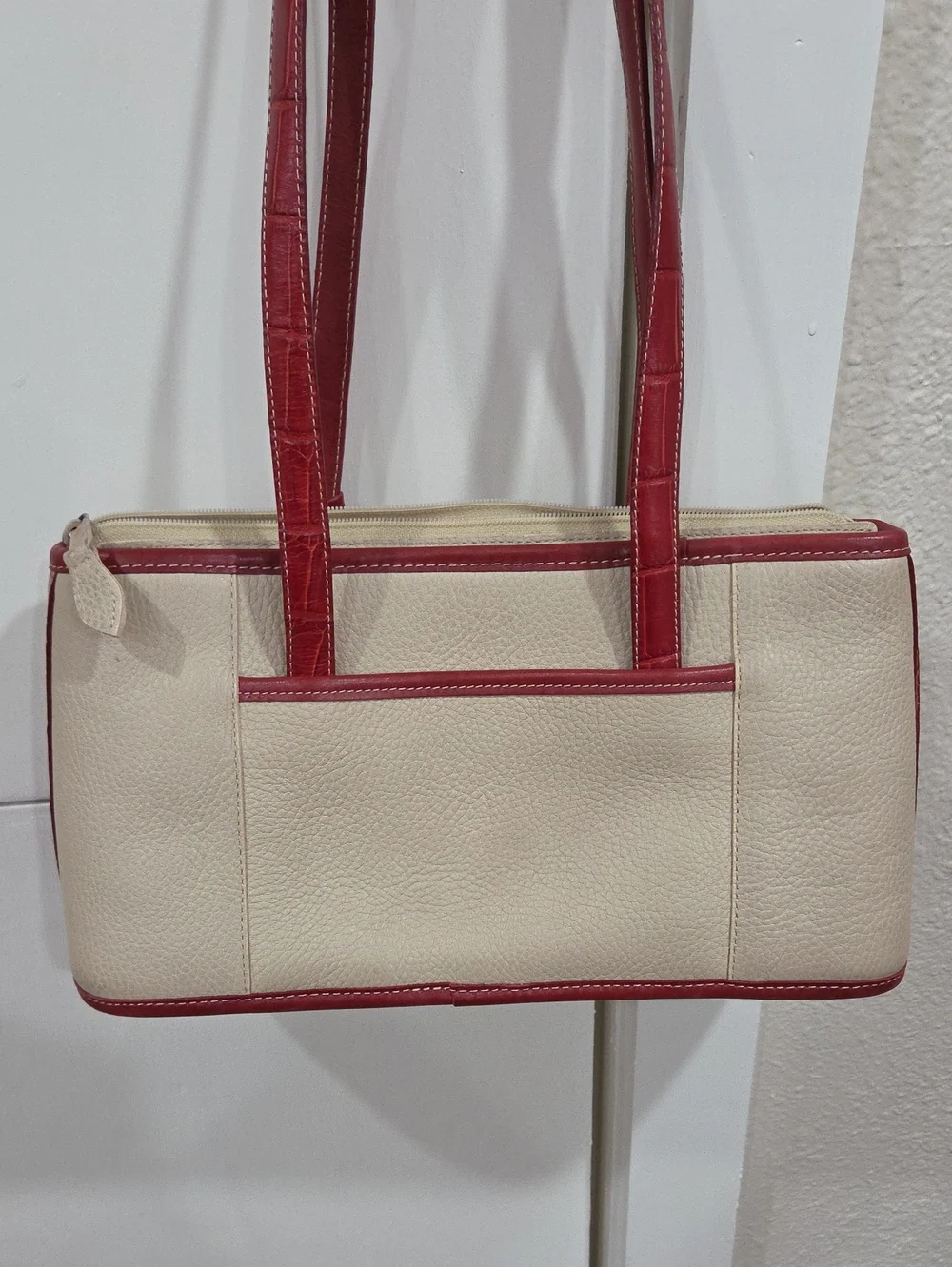 Brighton Rare Vintage Ming Dynasty Cream and Red Satchel with Heart Charm